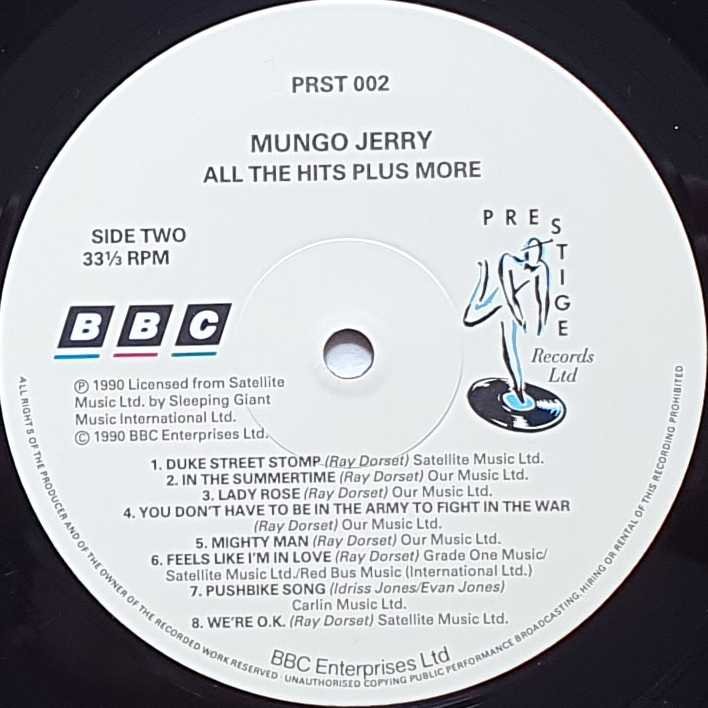 PRST 002 All the hits plus more Mungo Jerry from the BBC records and Tapes library Label